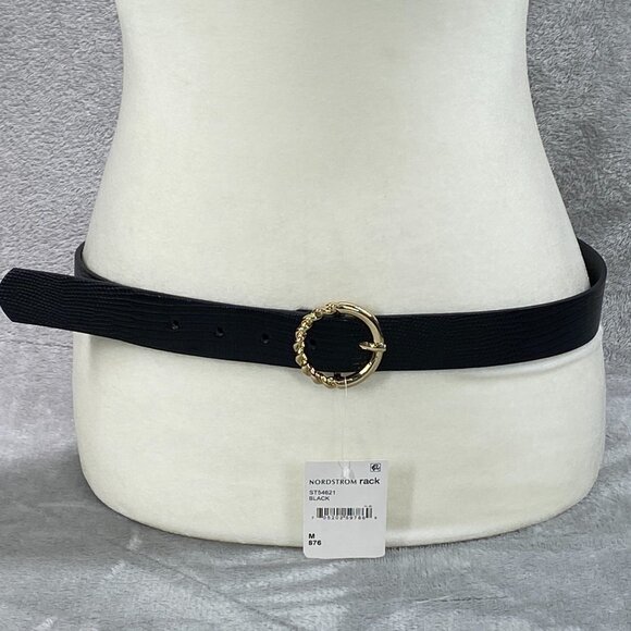 Linea Pelle lp Lizard Skinny Belt Womens Medium Black O-Ring Metal Buckle Casual main image 4
